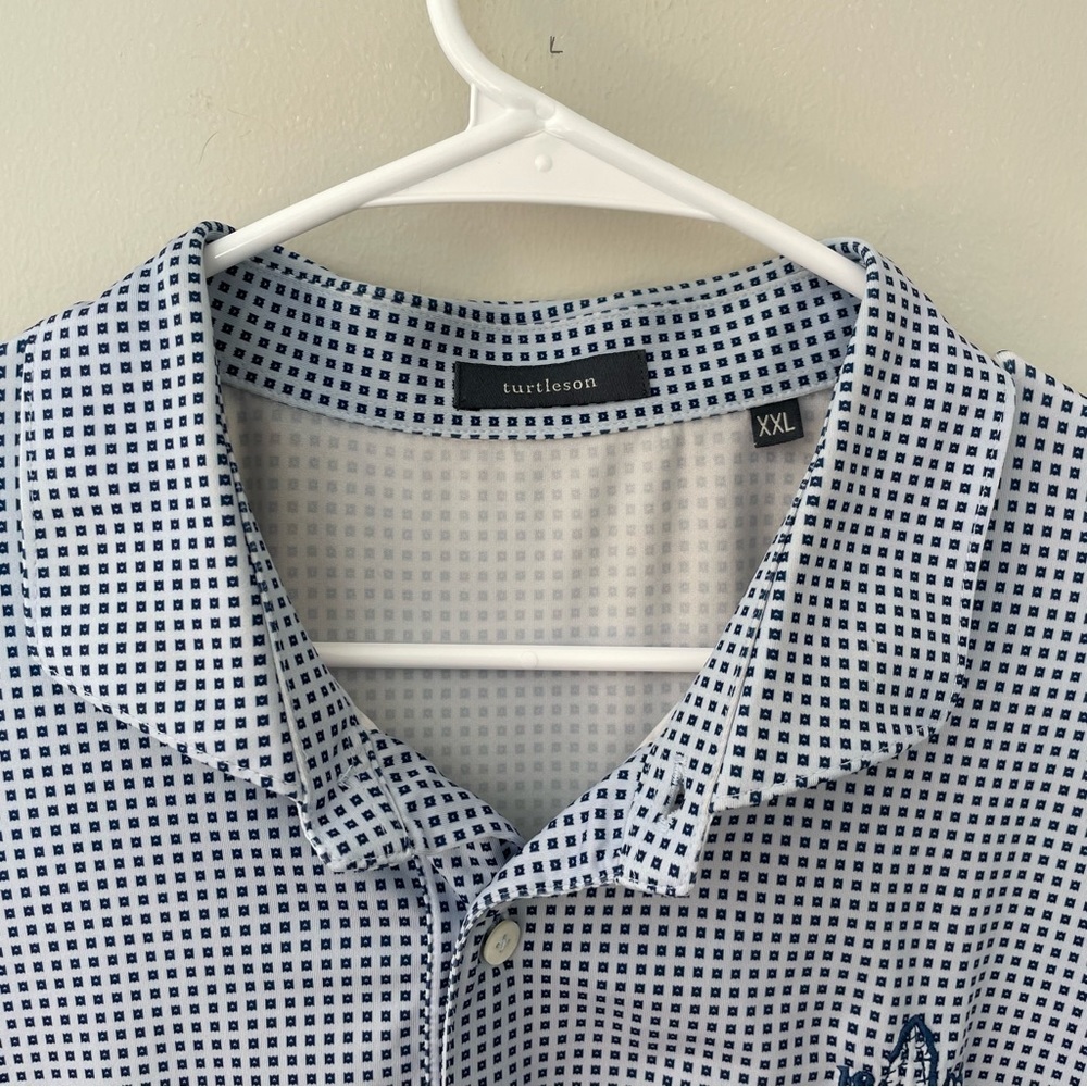 Turtleson Men's Blue Mini Check Moisture Wicking Golf Polo XXL - Picture 2 of 7